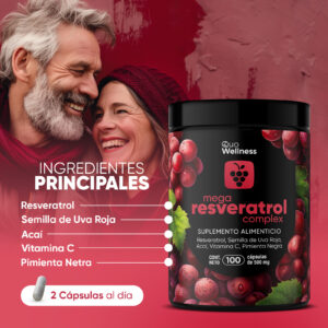 Resveratrol, semilla de uva roja, acaí, vitamina c, pimienta negra